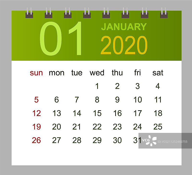 2020年1月的日历模板开始图片素材