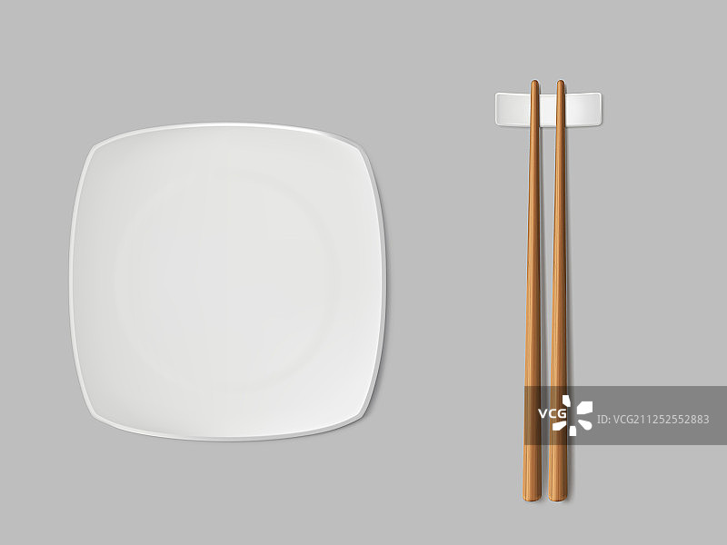 方形寿司盘和筷子逼真图片素材