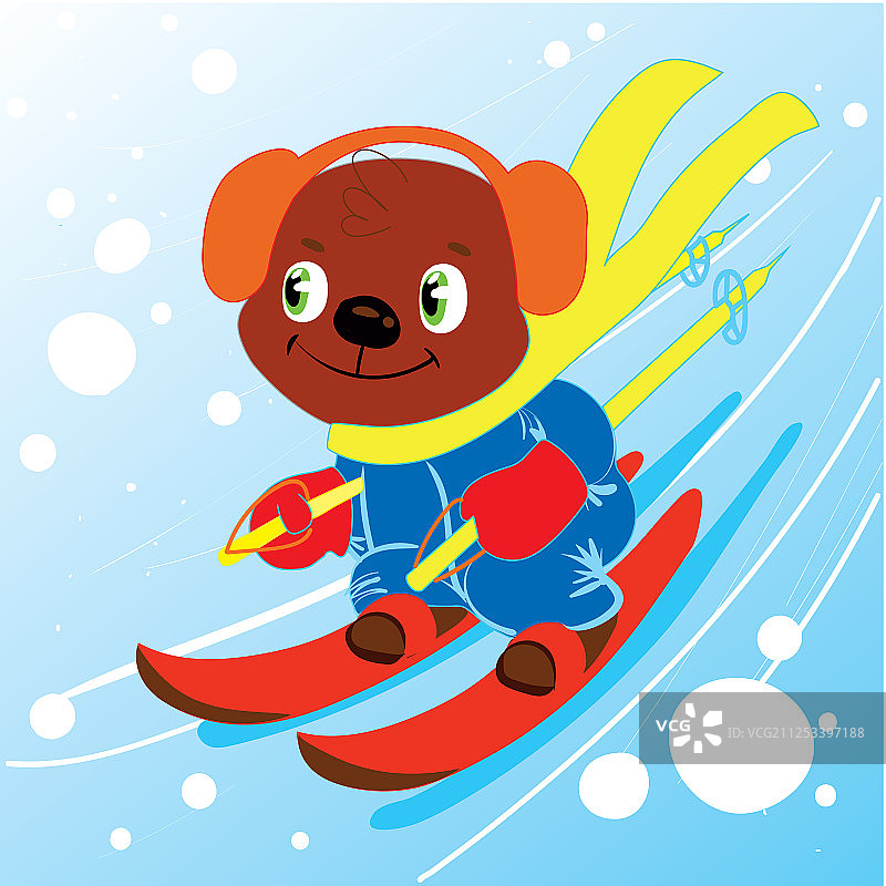 熊在冬季滑雪儿童图形图片素材