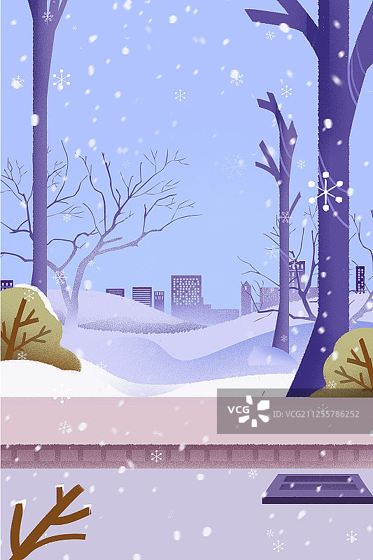 卡通手绘二十四节气立冬男孩雪景街道散步插画图片素材