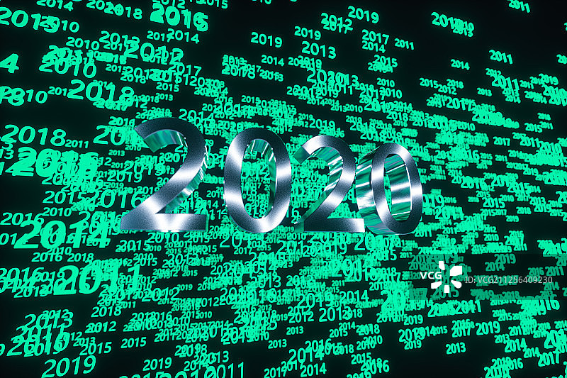 2020与年份时间大数据科技背景 三维渲染图片素材