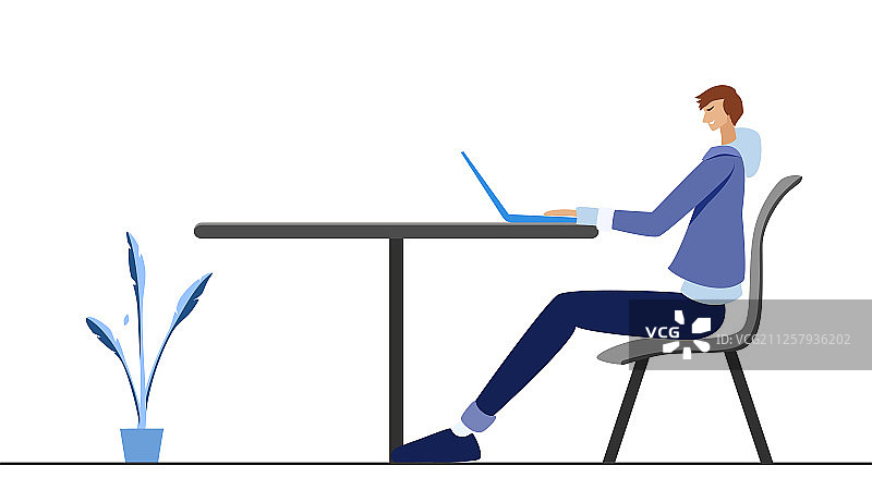 办公桌边 使用电脑办公聊天的加班的白领矢量海报插画背景图片素材