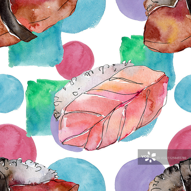 水彩寿司套装精美可口的日本食物插图。无缝的背景图案。图片素材
