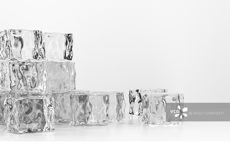 白色背景下堆叠的冰块 三维渲染图片素材