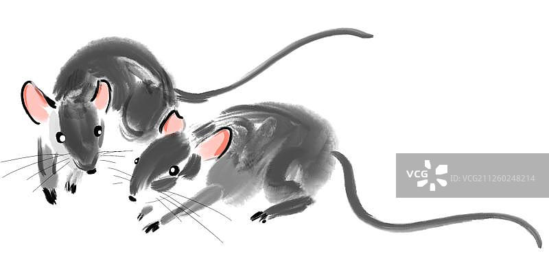 水墨插画元素国潮风鼠年老鼠图片素材