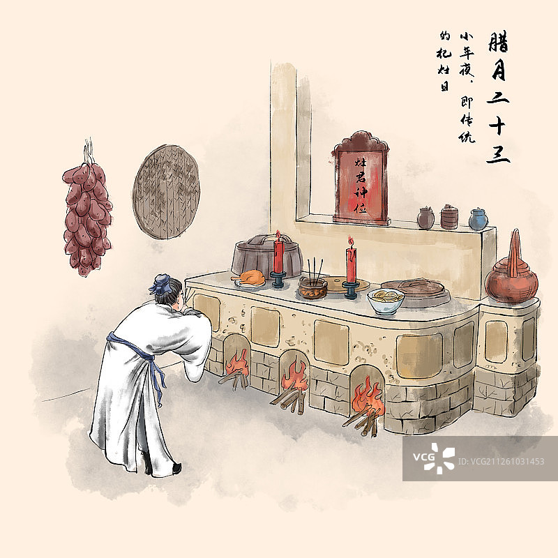 传统节日春节过年习俗之腊月二十三送灶神图片素材