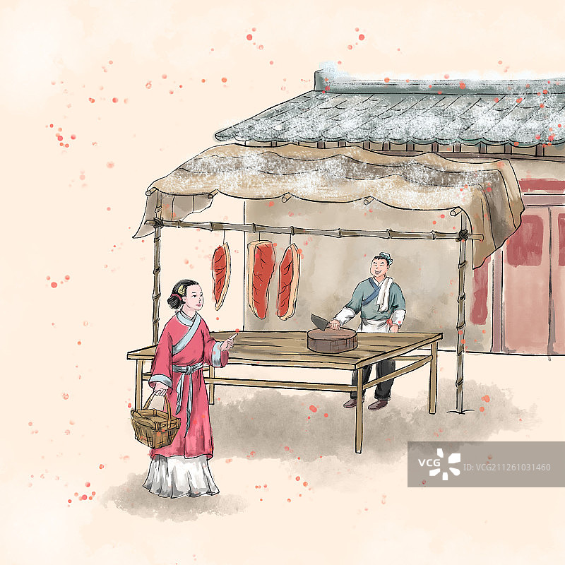传统节日春节过年习俗之腊月二十六买年肉图片素材