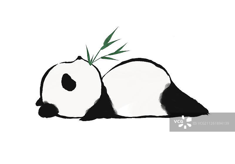 熊猫躺着吃竹子图片素材
