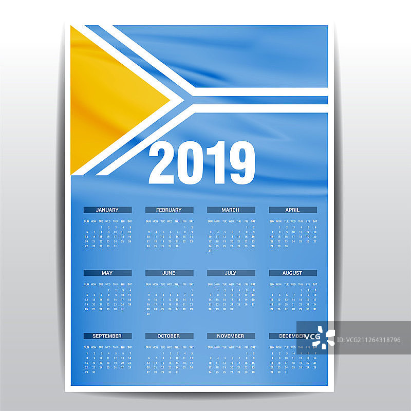 日历2019图瓦旗背景。英语语言图片素材