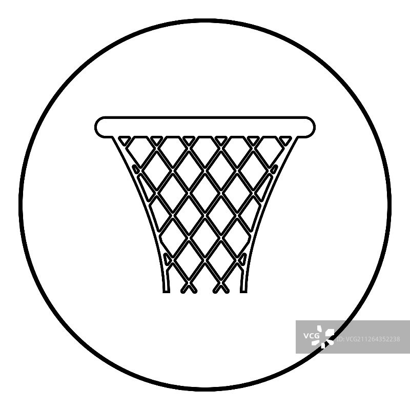 篮球篮子，街球网，篮子图标，黑色，颜色轮廓，矢量插图，平面风格，简单的形象，在圆形图片素材