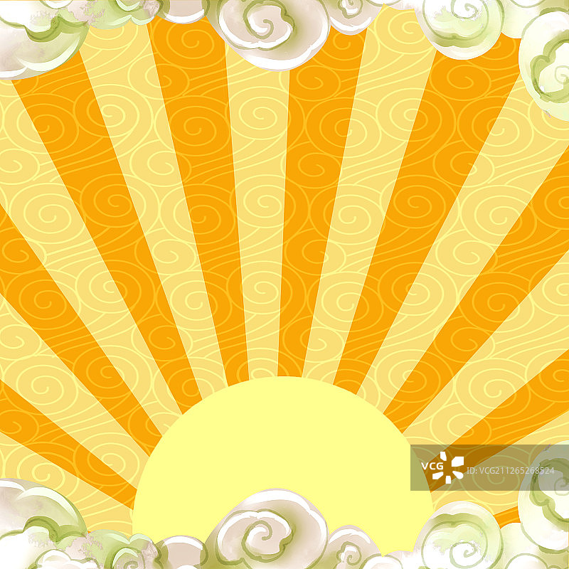 黄色的太阳日出云间插画背景图片素材
