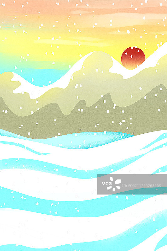 冬天大自然户外山脉夕阳插画背景图片素材