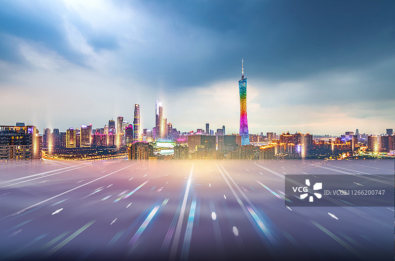 光线智能未来科技感商务房地产广告夜景广州全景城市建筑都市风光图片素材