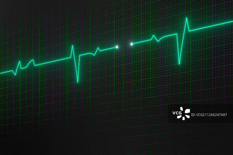 绿色屏幕上的心脏图曲线 三维渲染图片素材