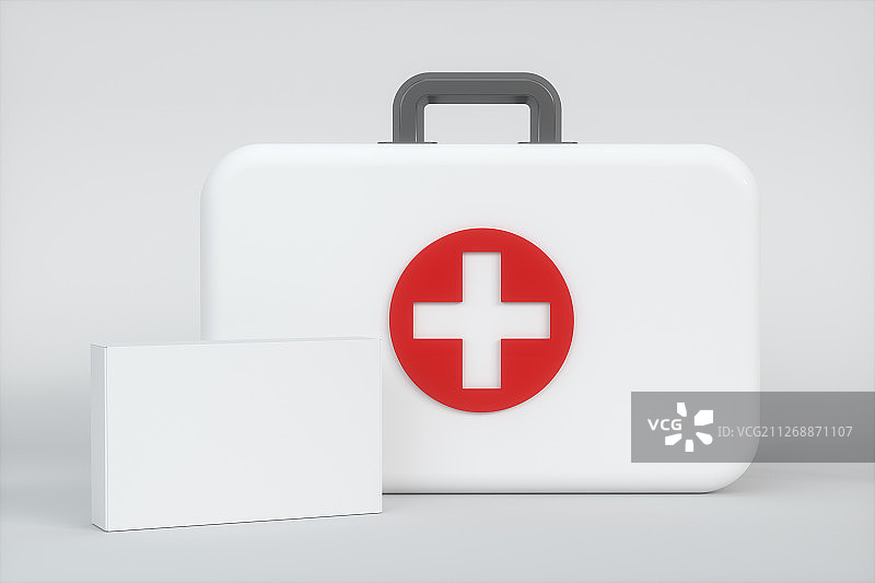 白色医药箱与空白药盒 三维渲染图片素材