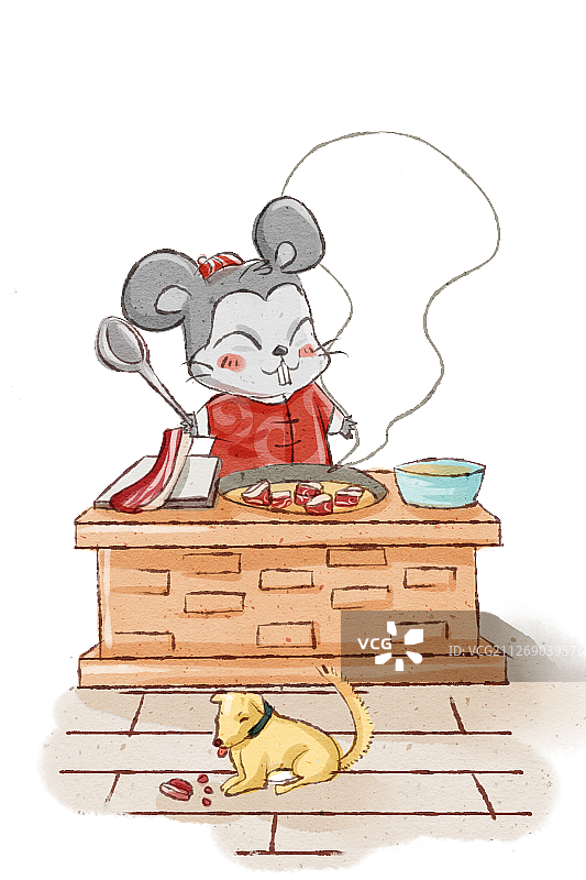 春节鼠年老鼠炖年肉插画元素图片素材