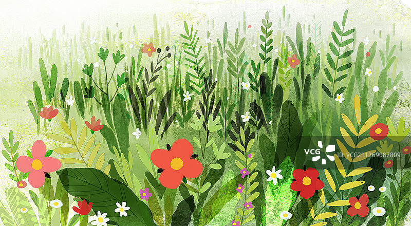 春天的草地插画图片素材