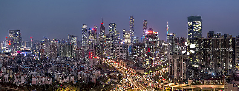 广州市 珠江新城 现代建筑群 立交桥 航拍全景图片素材