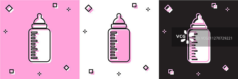 设置瓶图标隔离在粉红色和白色图片素材