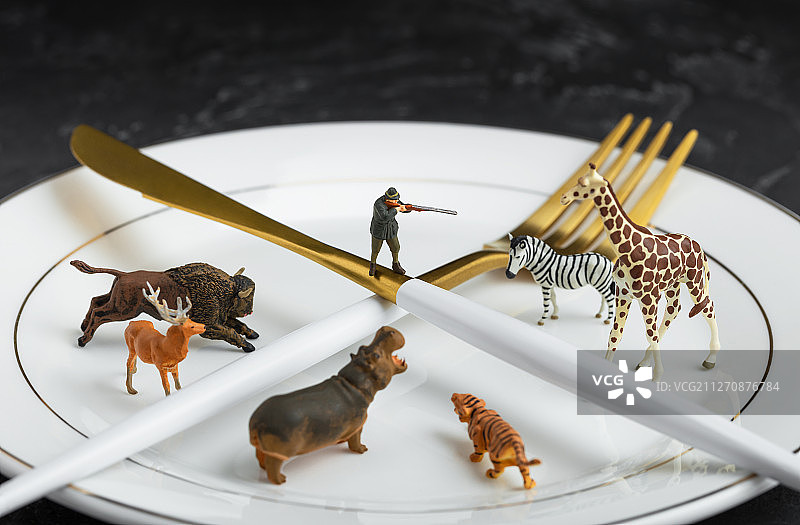 禁止食用野生动物餐盘里的捕猎者图片素材