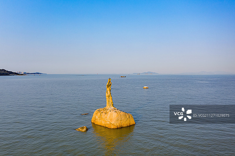 航拍广东珠海旅游地标建筑 珠海渔女图片素材