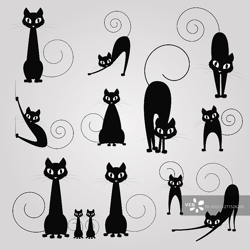 黑猫剪影系列设计图片素材