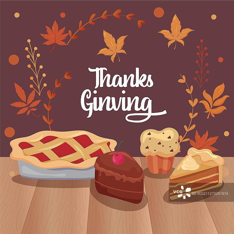 卡片上有感恩节和食物的标签图片素材