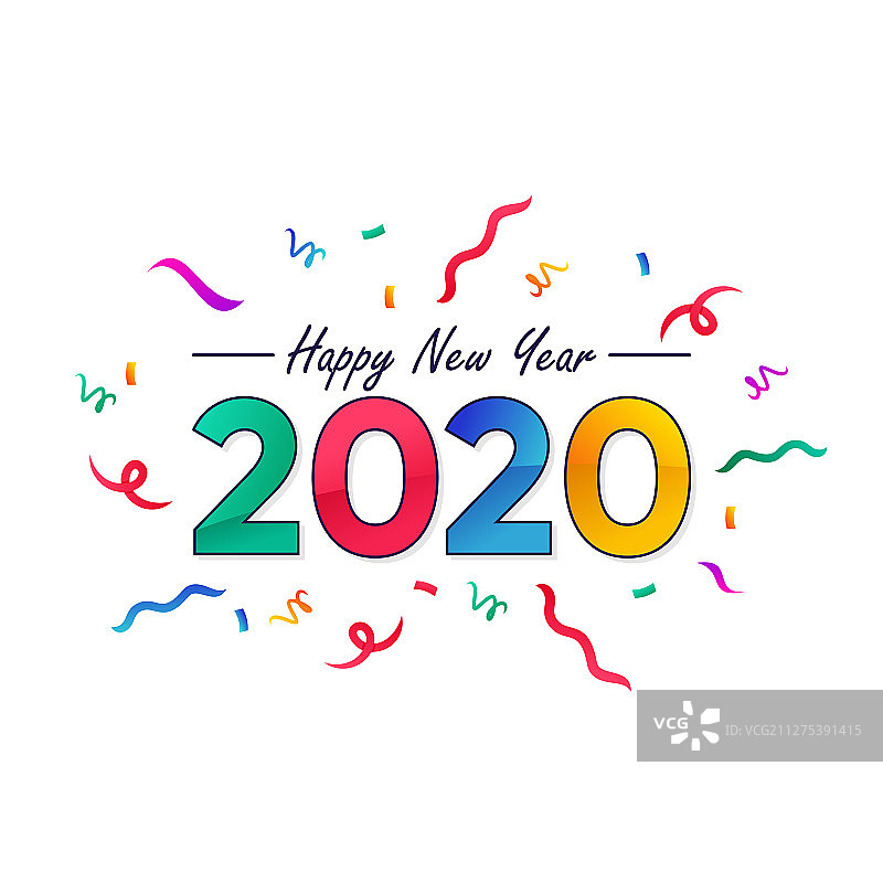 新年快乐2020文字孤立上白图片素材