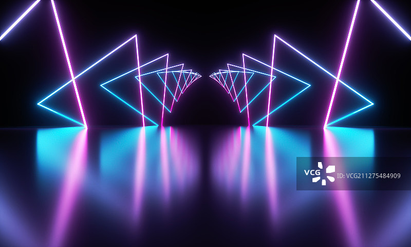 蓝色紫色的霓虹灯映照下的带有未来科技感的空间背景素材图片素材
