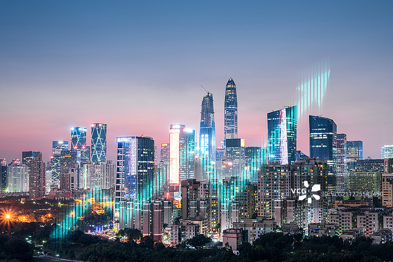 深圳城市风光和5G通讯概念图片素材