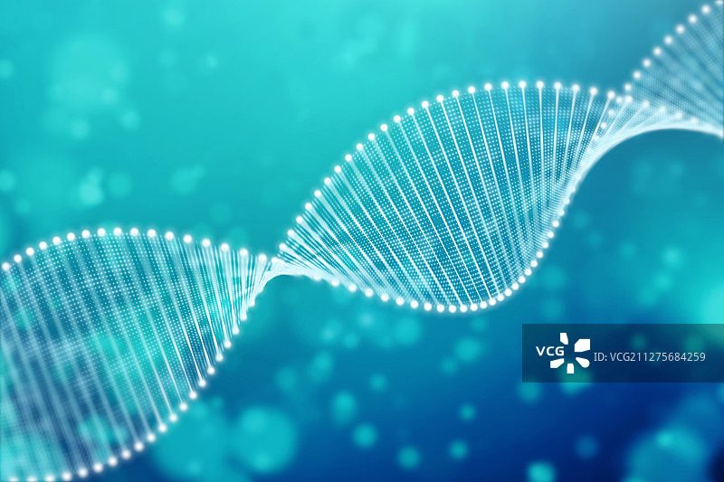 蓝色背景中漂浮的粒子双链DNA图片素材