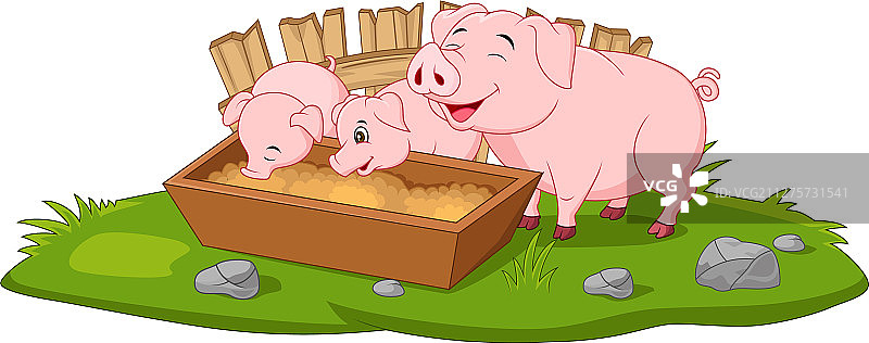 可爱的卡通猪妈妈和小猪图片素材