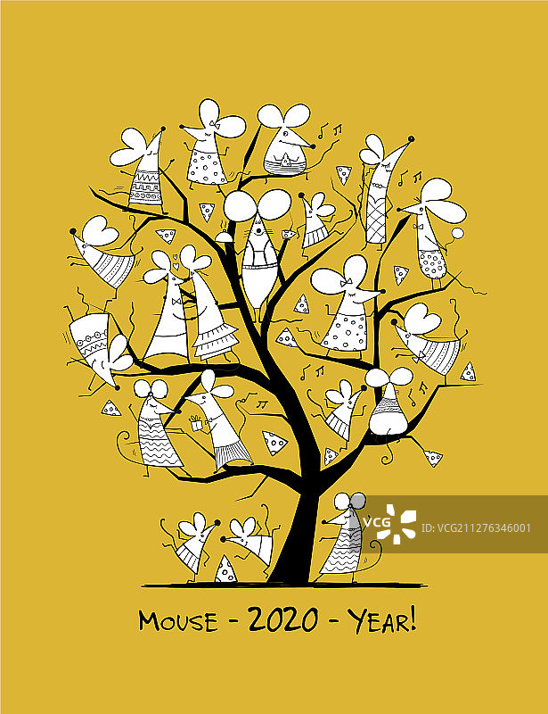 有趣的老鼠树象征2020年的问候图片素材
