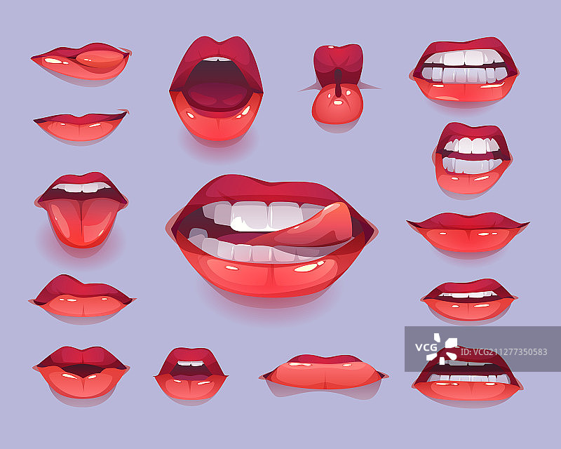 女人的双唇set红色性感的嘴唇表达情感图片素材