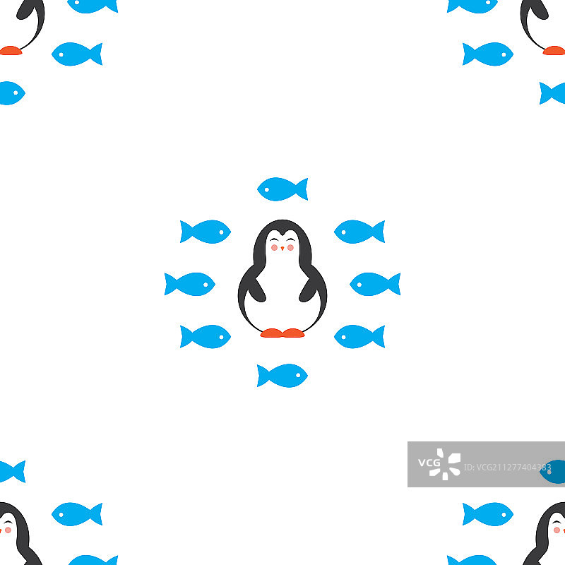企鹅与鱼无缝图案背景图片素材