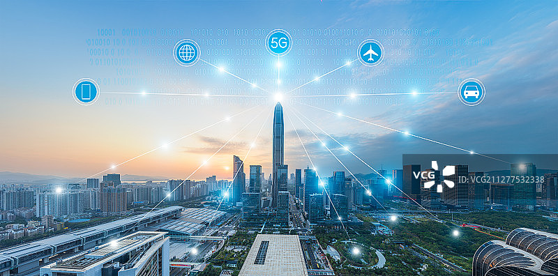 深圳城市风光和5G网络概念图片素材