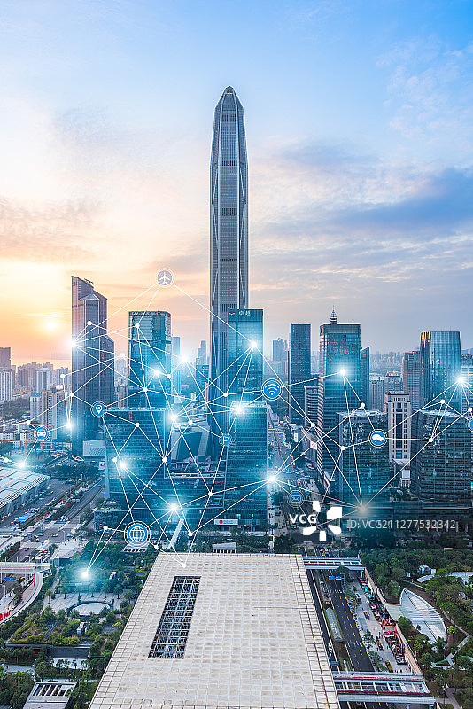 深圳城市风光和5G网络概念图片素材