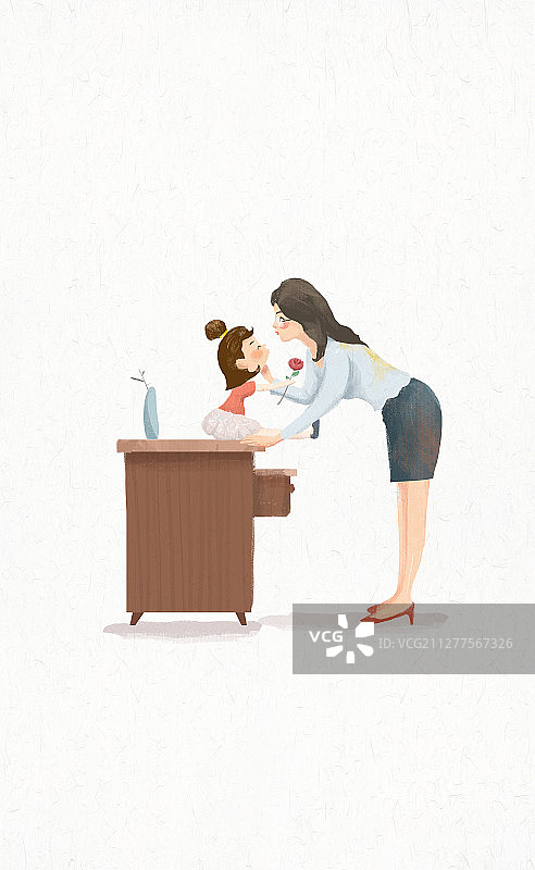 母亲节母女互动甜蜜瞬间插画图片素材