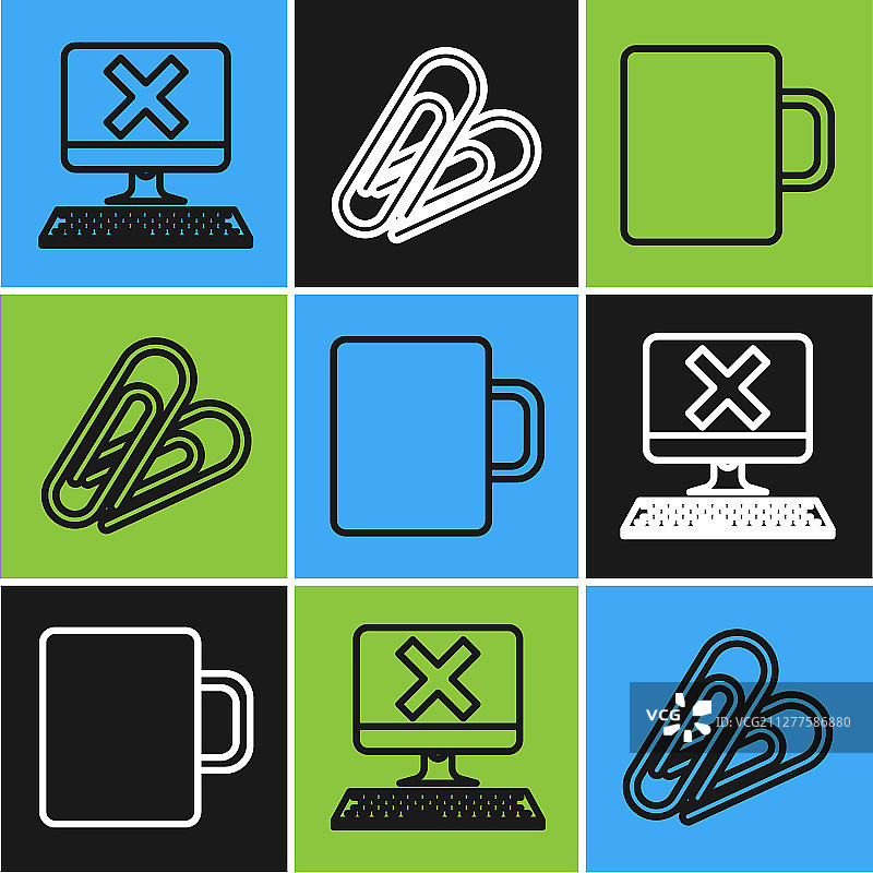 设行电脑与键盘和x标记咖啡图片素材