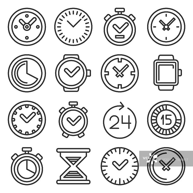 时间和时钟图标设置在白色背景图片素材