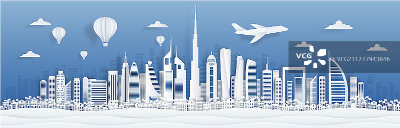 迪拜剪纸阿联酋天际线城市全景图片素材