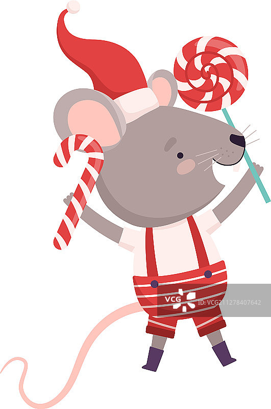 可爱的老鼠拿着糖果、拐杖和棒棒糖可爱图片素材
