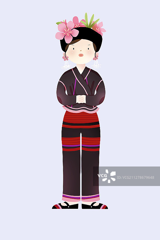 中国传统文化少数民族布朗族服饰插画图片素材