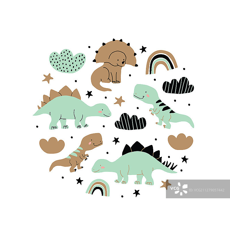 手绘恐龙斯堪的纳维亚风格图片素材
