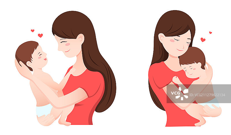 抱着婴儿的女性母亲节矢量人物插画图片素材