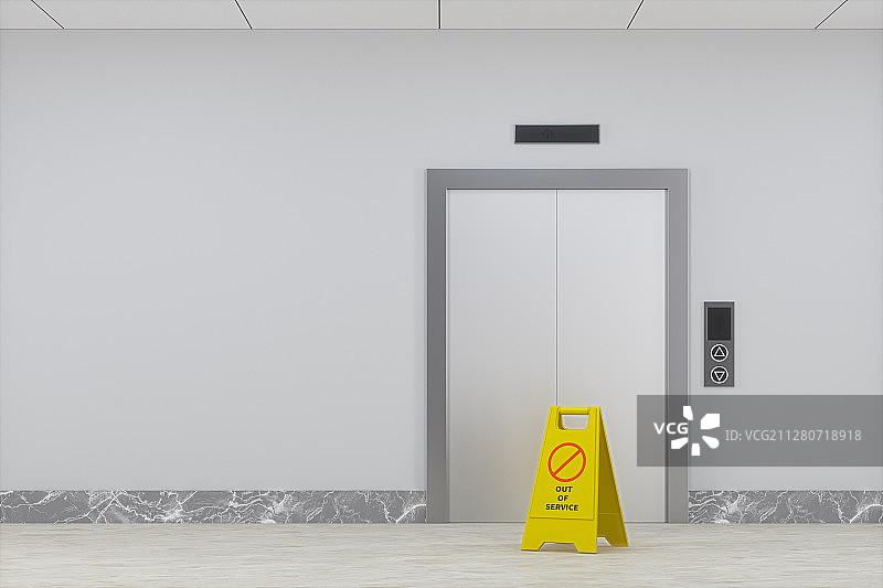 故障无法运行的升降电梯 3D渲染图片素材