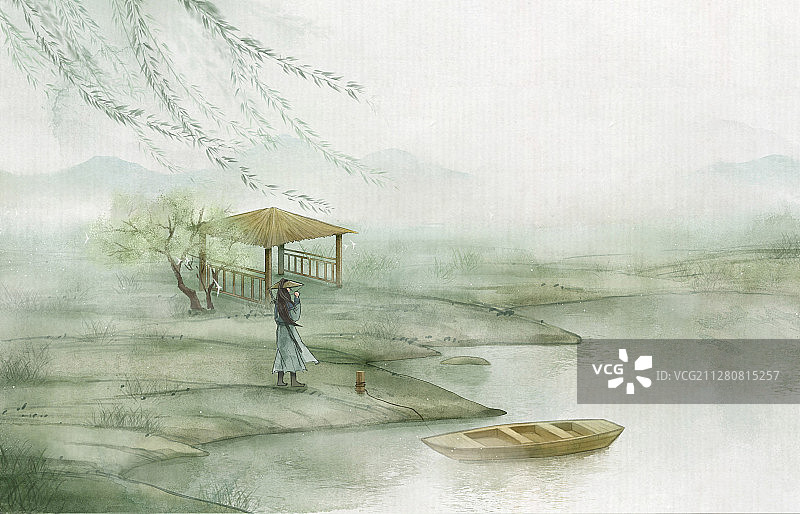 中国风水墨场景插画——侠客行图片素材