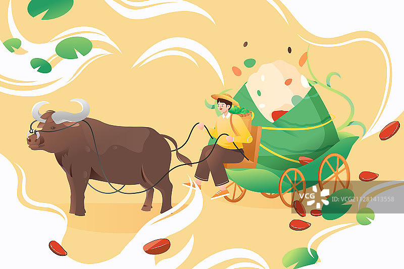 卡通端午节粽子中国风传统节日自然风景渐变矢量插画图片素材