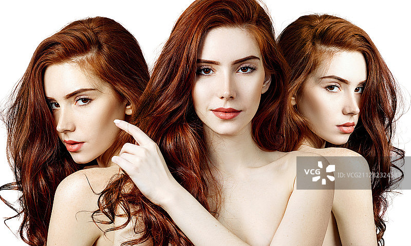 性感红发女人完美皮肤的拼贴画图片素材