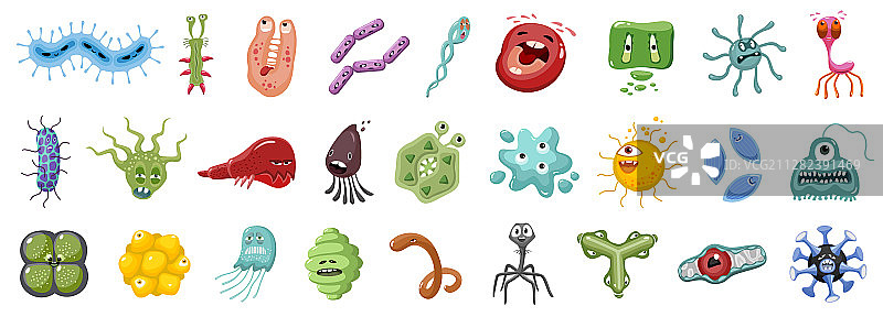 细菌病毒卡通设置图标图片素材